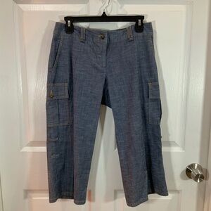 Trina Turk Blue Denim Cargo Capri Short Pants Size 8